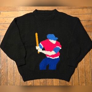 VTG Hand Knit Wool Baseball Sweater XL